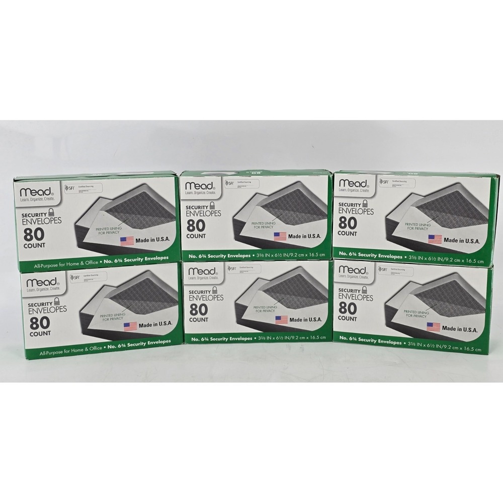 6 Lot - Mead #6-3/4 Envelopes, 3-5/8" x 6-1/2", Security Printed Lining